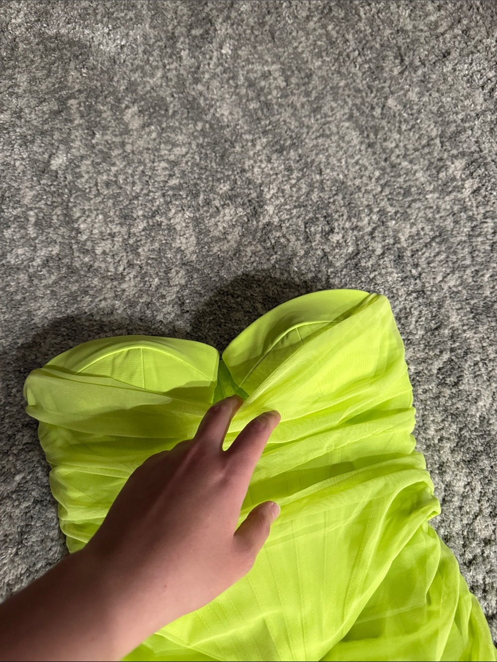 Oh Polly Neon Lime Strapless Ruched Bodycon Midi Dress - Picture 4 of 8
